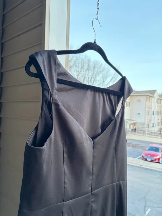 🆕✨ Aidan Mattox Adrianna Papell Black Satin Sheath Dress Midi Size 16 Classic - Picture 11 of 17